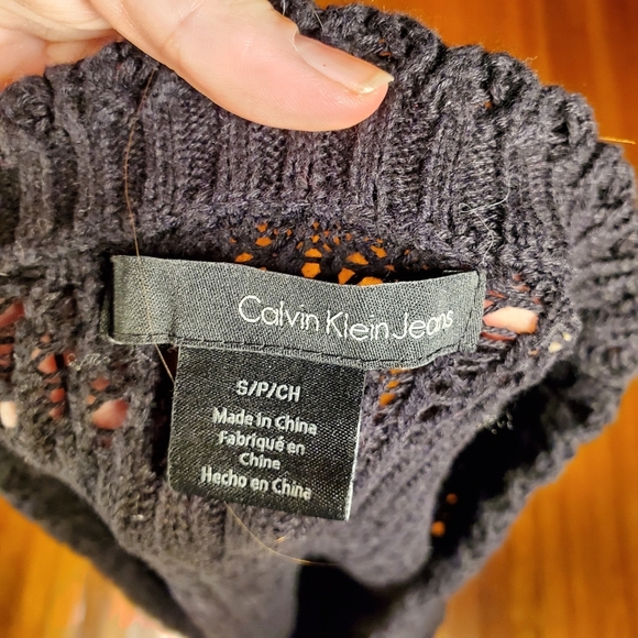 Calvin Klein Black Sweater Short Sleeve Crochet Open Knit Office Preppy Boho S - Picture 3 of 4